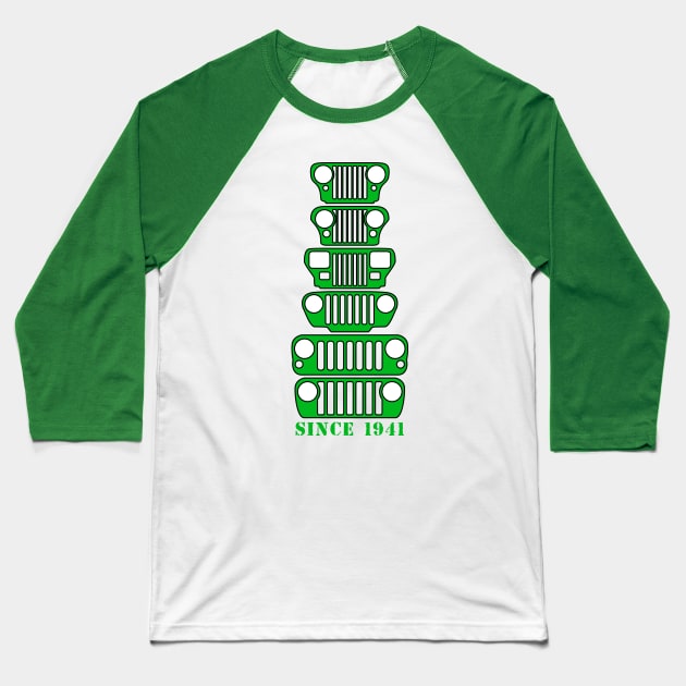 Jeep Grills Green Logo Baseball T-Shirt by Caloosa Jeepers 